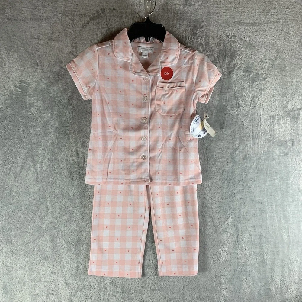 Charter‎ Club Girls 5 Pajama Set Pants Button Up Top Mommy and Me Pink Plaid PJs